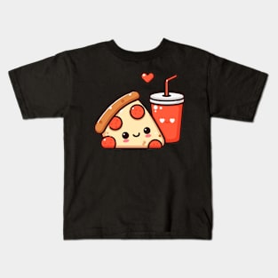 Kawaii Cute Pizza Slice and Diet Coke | Kawaii Food Design for Pizza Lovers Kids T-Shirt